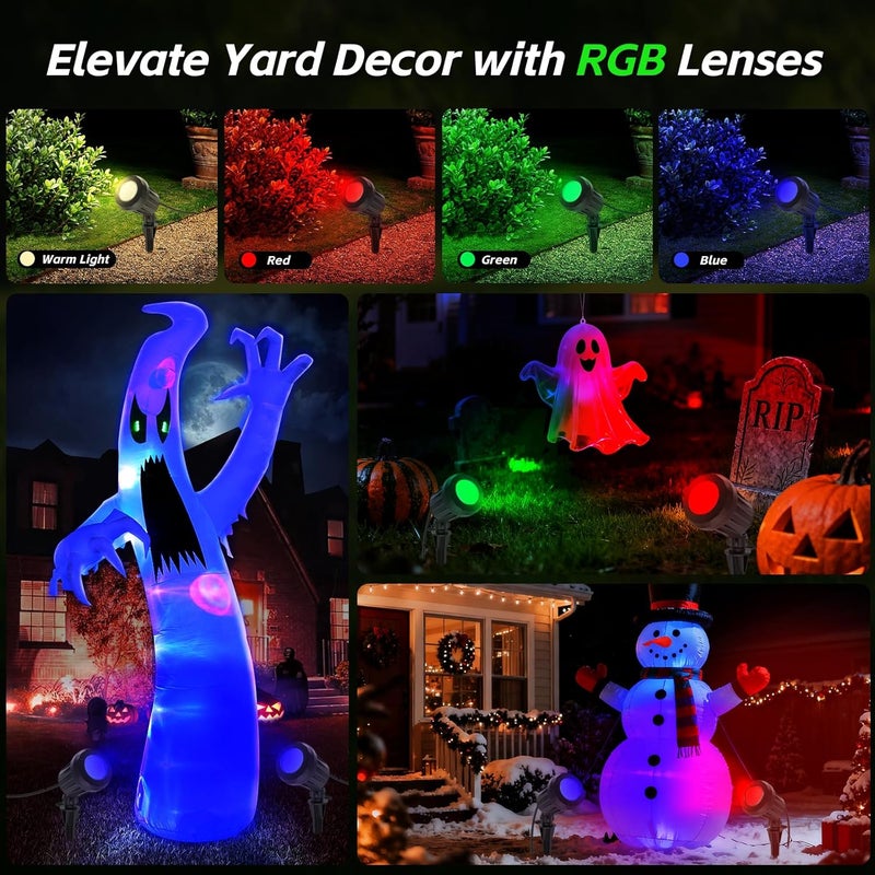 Holeva Spotlight Outdoor – 120V Plug-in, 2700K Warm White LED Landscape Spot Lights with RGB 3 Lenses for Yard, Garden, Lawn&Tree Decor, IP67 Waterproof, Perfect for Holidays&Everyday (1 Pack, Green) - Image 3